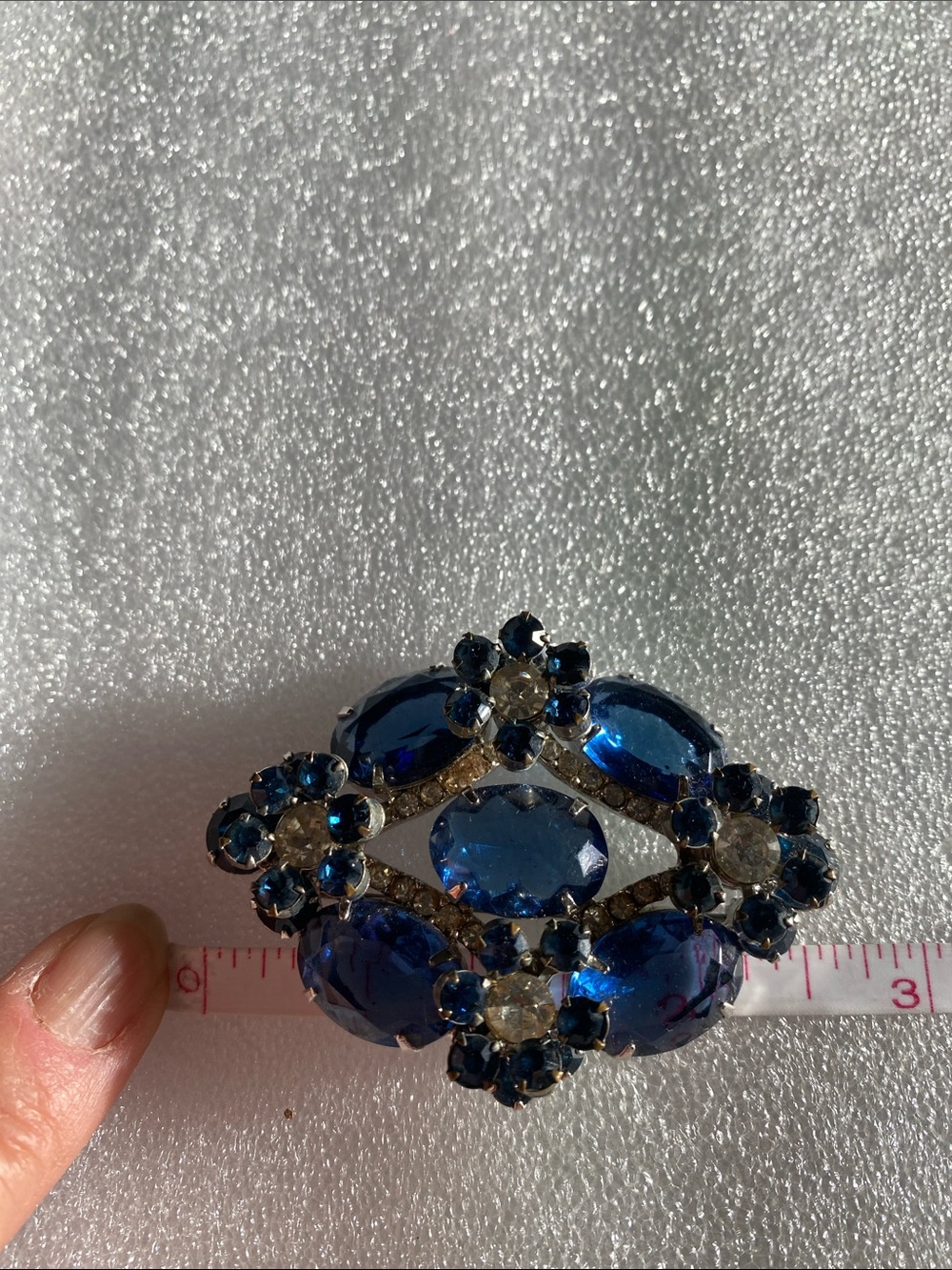 Juliana Large Sapphire Blue Brooch Floral Raised